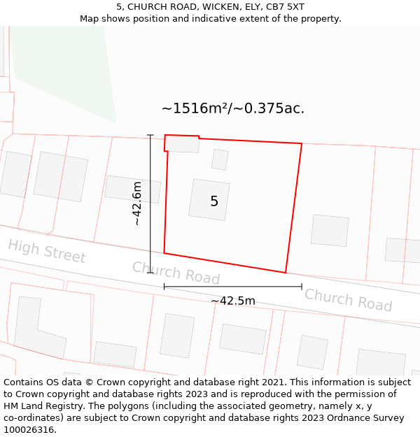 5, CHURCH ROAD, WICKEN, ELY, CB7 5XT: Plot and title map