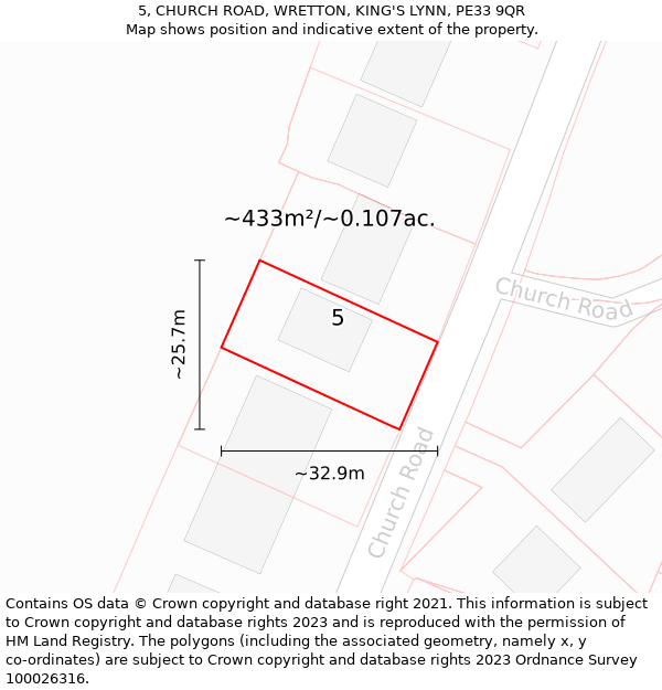 5, CHURCH ROAD, WRETTON, KING'S LYNN, PE33 9QR: Plot and title map