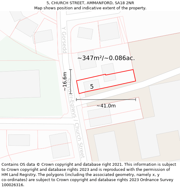 5, CHURCH STREET, AMMANFORD, SA18 2NR: Plot and title map