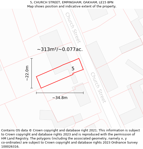 5, CHURCH STREET, EMPINGHAM, OAKHAM, LE15 8PN: Plot and title map