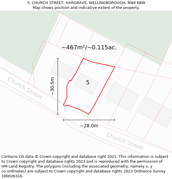 5, CHURCH STREET, HARGRAVE, WELLINGBOROUGH, NN9 6BW: Plot and title map