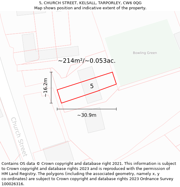 5, CHURCH STREET, KELSALL, TARPORLEY, CW6 0QG: Plot and title map