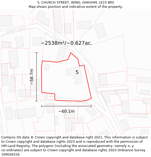 5, CHURCH STREET, WING, OAKHAM, LE15 8RS: Plot and title map