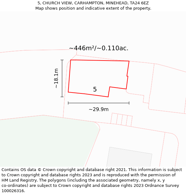 5, CHURCH VIEW, CARHAMPTON, MINEHEAD, TA24 6EZ: Plot and title map