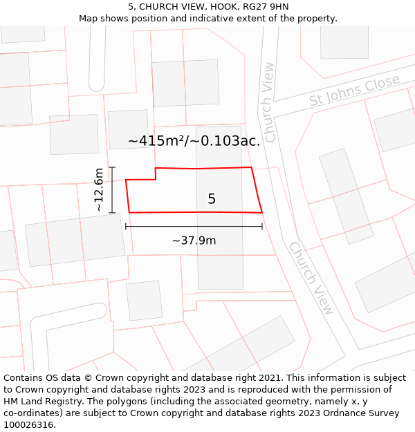 5, CHURCH VIEW, HOOK, RG27 9HN: Plot and title map