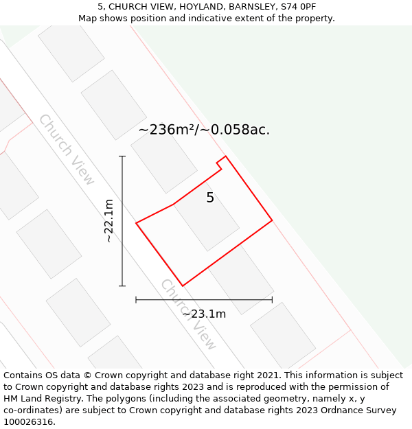 5, CHURCH VIEW, HOYLAND, BARNSLEY, S74 0PF: Plot and title map