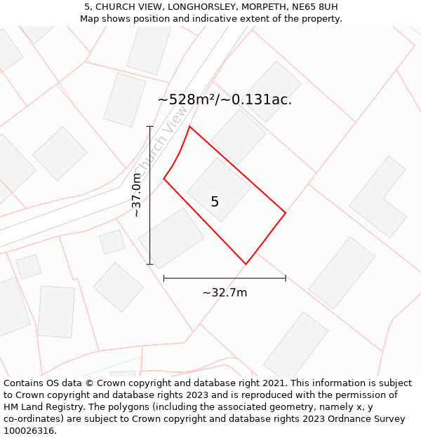 5, CHURCH VIEW, LONGHORSLEY, MORPETH, NE65 8UH: Plot and title map