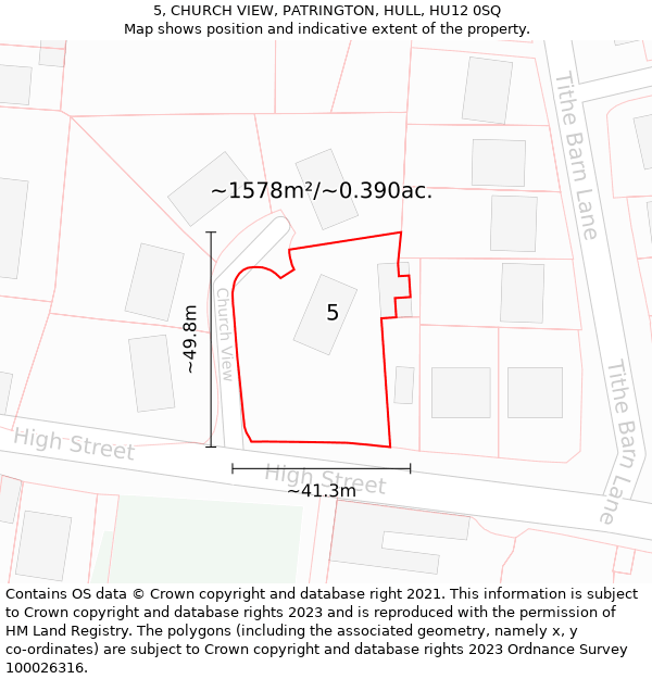 5, CHURCH VIEW, PATRINGTON, HULL, HU12 0SQ: Plot and title map