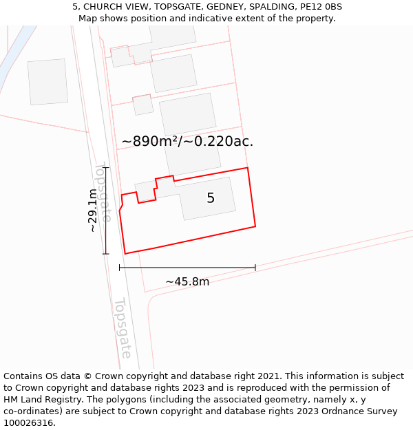 5, CHURCH VIEW, TOPSGATE, GEDNEY, SPALDING, PE12 0BS: Plot and title map