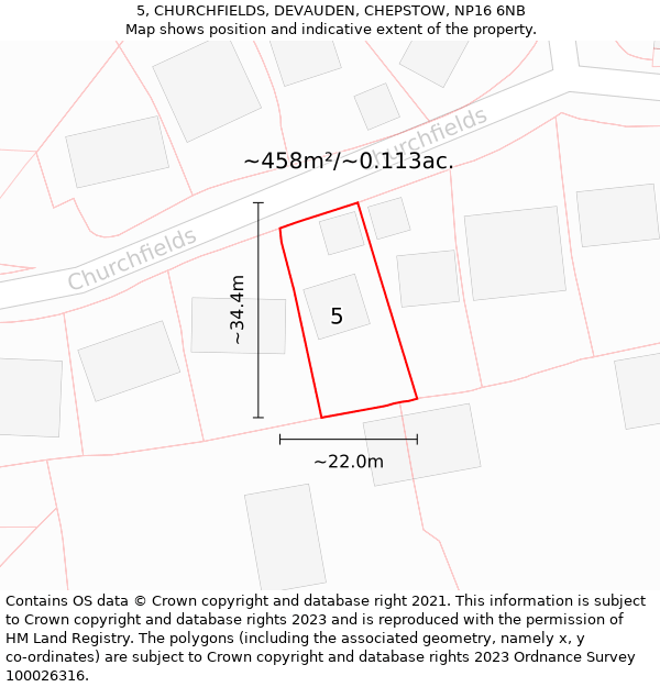 5, CHURCHFIELDS, DEVAUDEN, CHEPSTOW, NP16 6NB: Plot and title map