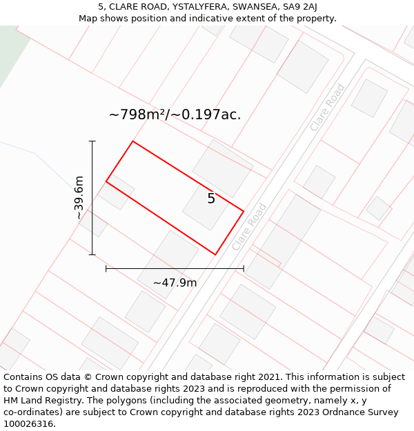 5, CLARE ROAD, YSTALYFERA, SWANSEA, SA9 2AJ: Plot and title map