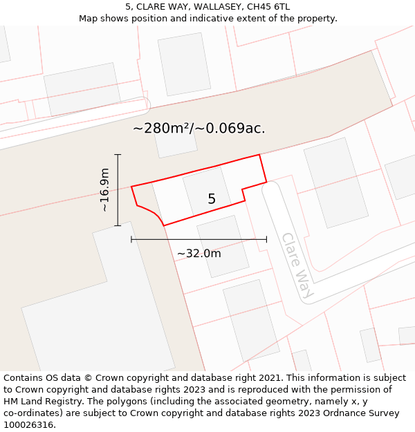 5, CLARE WAY, WALLASEY, CH45 6TL: Plot and title map