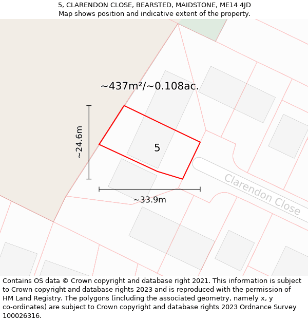 5, CLARENDON CLOSE, BEARSTED, MAIDSTONE, ME14 4JD: Plot and title map