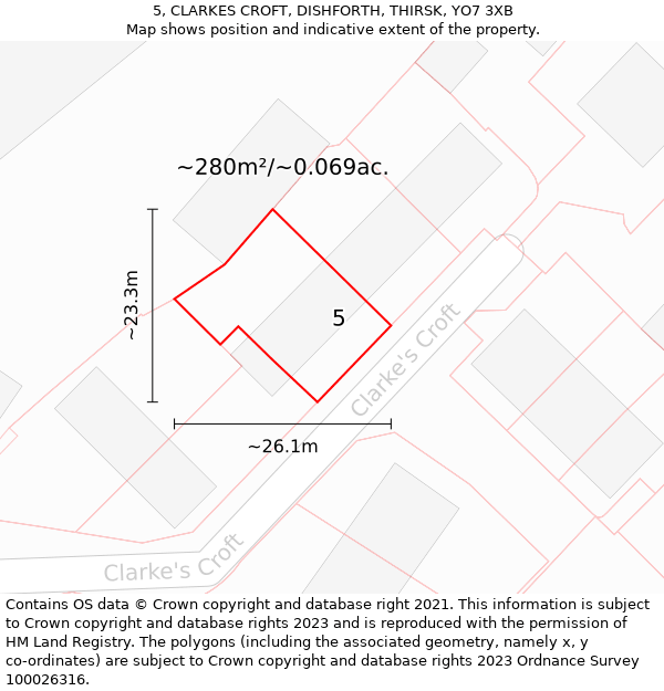 5, CLARKES CROFT, DISHFORTH, THIRSK, YO7 3XB: Plot and title map