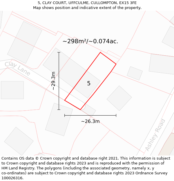 5, CLAY COURT, UFFCULME, CULLOMPTON, EX15 3FE: Plot and title map