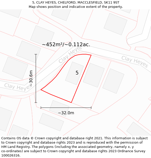 5, CLAY HEYES, CHELFORD, MACCLESFIELD, SK11 9ST: Plot and title map