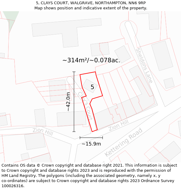 5, CLAYS COURT, WALGRAVE, NORTHAMPTON, NN6 9RP: Plot and title map