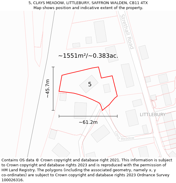 5, CLAYS MEADOW, LITTLEBURY, SAFFRON WALDEN, CB11 4TX: Plot and title map