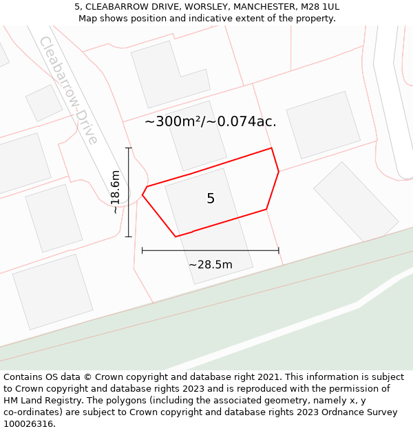 5, CLEABARROW DRIVE, WORSLEY, MANCHESTER, M28 1UL: Plot and title map