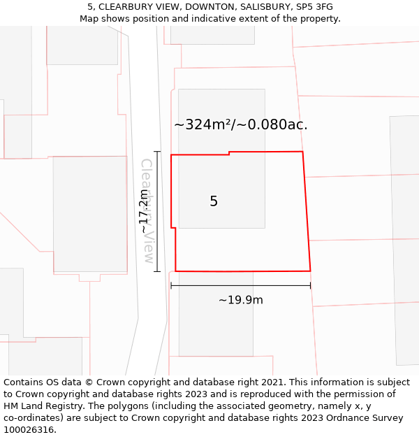 5, CLEARBURY VIEW, DOWNTON, SALISBURY, SP5 3FG: Plot and title map