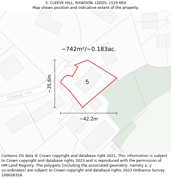 5, CLEEVE HILL, RAWDON, LEEDS, LS19 6RX: Plot and title map