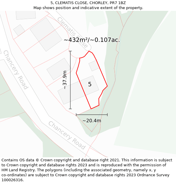 5, CLEMATIS CLOSE, CHORLEY, PR7 1BZ: Plot and title map