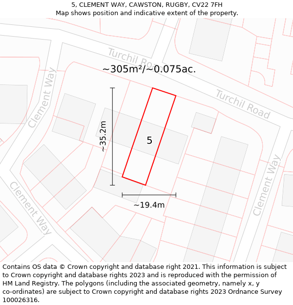 5, CLEMENT WAY, CAWSTON, RUGBY, CV22 7FH: Plot and title map