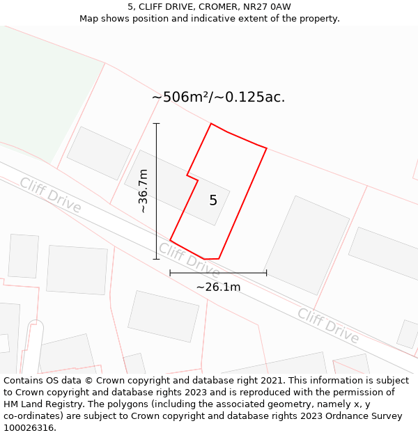 5, CLIFF DRIVE, CROMER, NR27 0AW: Plot and title map