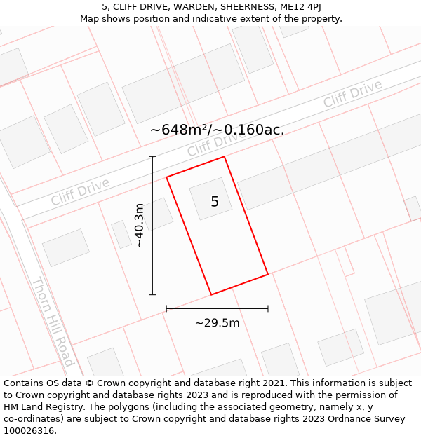 5, CLIFF DRIVE, WARDEN, SHEERNESS, ME12 4PJ: Plot and title map