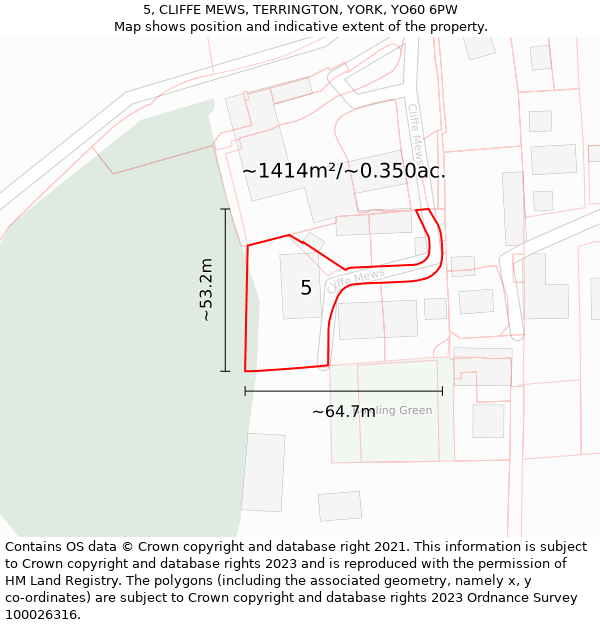 5, CLIFFE MEWS, TERRINGTON, YORK, YO60 6PW: Plot and title map