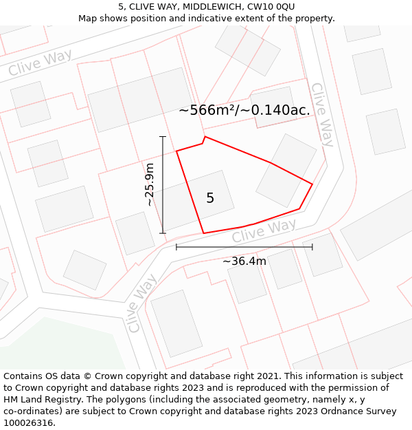 5, CLIVE WAY, MIDDLEWICH, CW10 0QU: Plot and title map