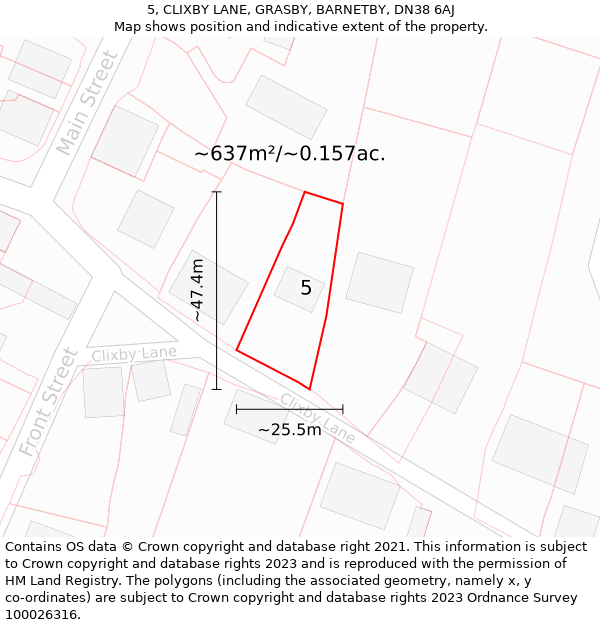 5, CLIXBY LANE, GRASBY, BARNETBY, DN38 6AJ: Plot and title map