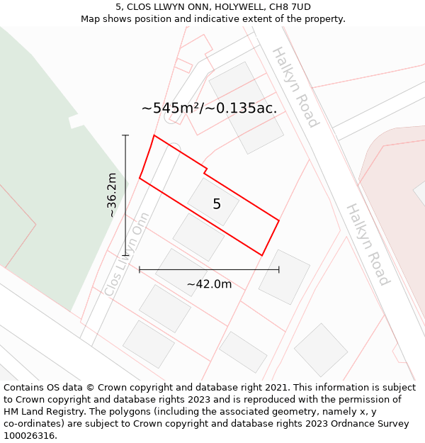 5, CLOS LLWYN ONN, HOLYWELL, CH8 7UD: Plot and title map