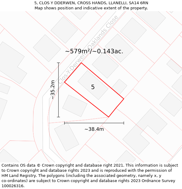 5, CLOS Y DDERWEN, CROSS HANDS, LLANELLI, SA14 6RN: Plot and title map