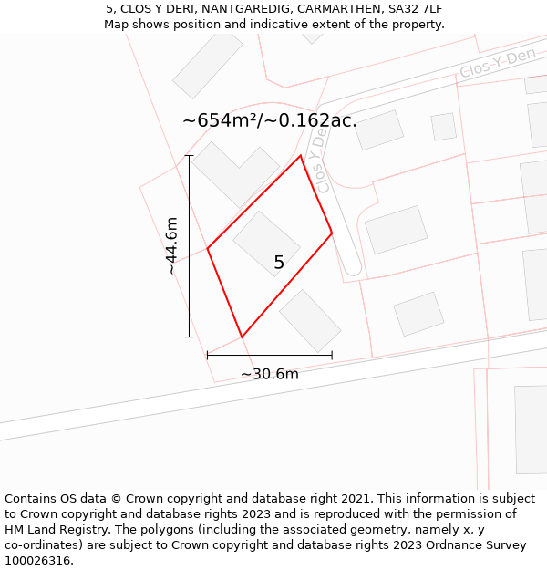 5, CLOS Y DERI, NANTGAREDIG, CARMARTHEN, SA32 7LF: Plot and title map