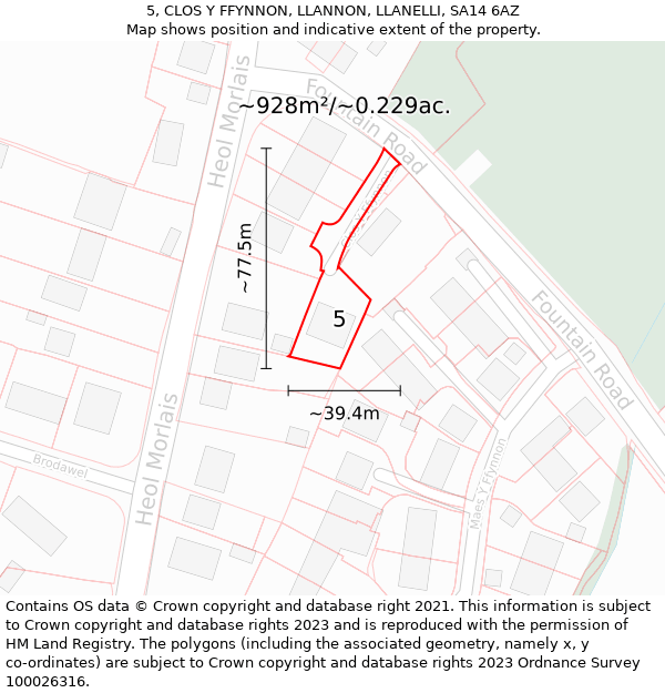 5, CLOS Y FFYNNON, LLANNON, LLANELLI, SA14 6AZ: Plot and title map