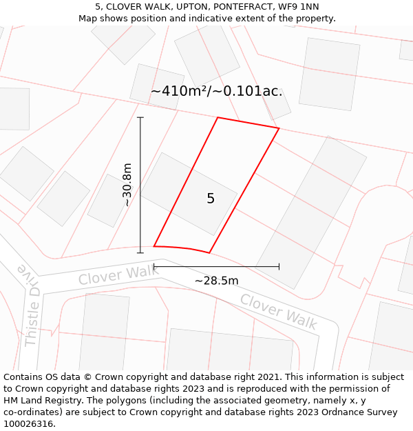 5, CLOVER WALK, UPTON, PONTEFRACT, WF9 1NN: Plot and title map