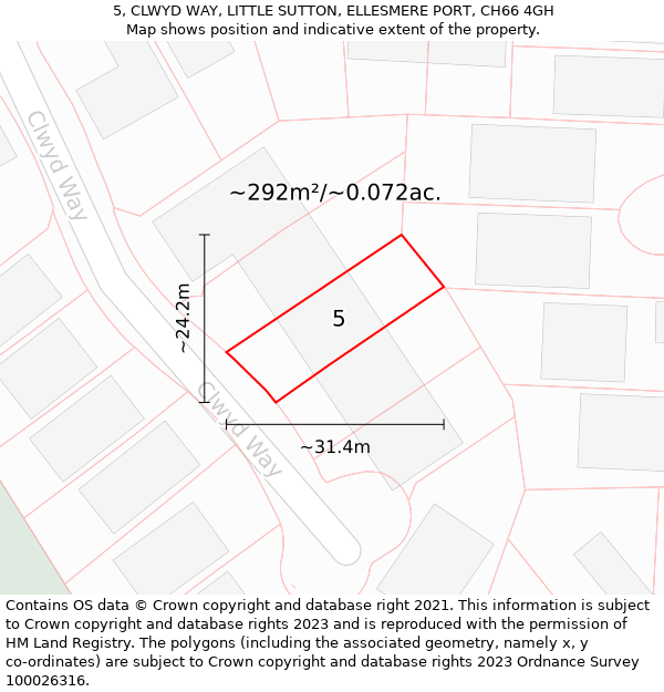 5, CLWYD WAY, LITTLE SUTTON, ELLESMERE PORT, CH66 4GH: Plot and title map