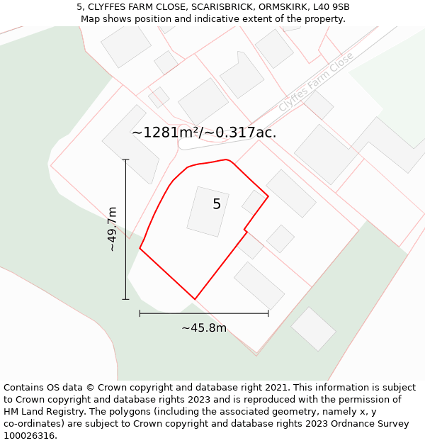 5, CLYFFES FARM CLOSE, SCARISBRICK, ORMSKIRK, L40 9SB: Plot and title map