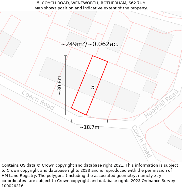 5, COACH ROAD, WENTWORTH, ROTHERHAM, S62 7UA: Plot and title map