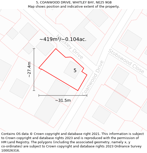 5, COANWOOD DRIVE, WHITLEY BAY, NE25 9GB: Plot and title map