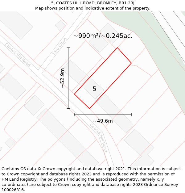 5, COATES HILL ROAD, BROMLEY, BR1 2BJ: Plot and title map