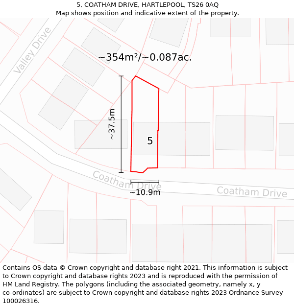 5, COATHAM DRIVE, HARTLEPOOL, TS26 0AQ: Plot and title map