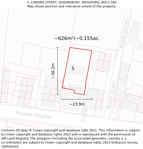 5, COBDEN STREET, QUEENSBURY, BRADFORD, BD13 1BS: Plot and title map