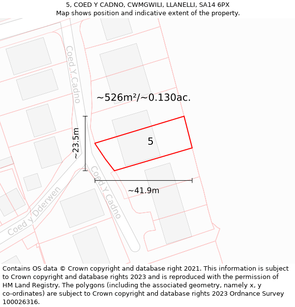 5, COED Y CADNO, CWMGWILI, LLANELLI, SA14 6PX: Plot and title map