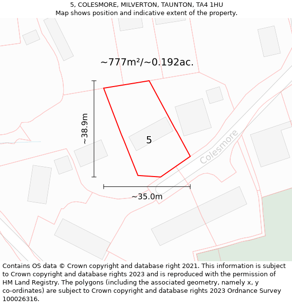 5, COLESMORE, MILVERTON, TAUNTON, TA4 1HU: Plot and title map