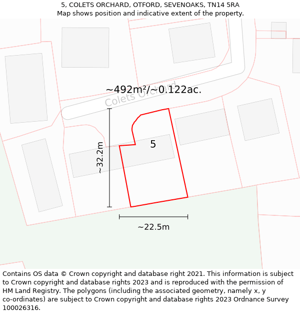 5, COLETS ORCHARD, OTFORD, SEVENOAKS, TN14 5RA: Plot and title map