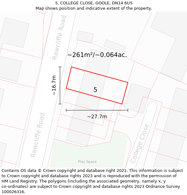 5, COLLEGE CLOSE, GOOLE, DN14 6US: Plot and title map