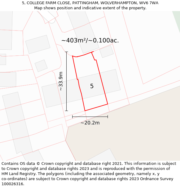 5, COLLEGE FARM CLOSE, PATTINGHAM, WOLVERHAMPTON, WV6 7WA: Plot and title map