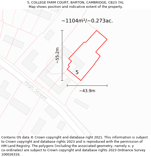 5, COLLEGE FARM COURT, BARTON, CAMBRIDGE, CB23 7AL: Plot and title map